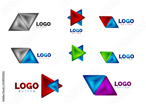 Set of triangle icon geometric logo templates. Minimal geometrical designs, 3d geometric bold symbols in relief style with color blend steps effect. Vector Illustrations For Button, Banner, Background Free Download Set of triangle icon geometric logo templates. Minimal geometrical designs, 3d geometric bold symbols in relief style with color blend steps effect. Vector Illustrations For Button, Banner, Background - GFXLoad