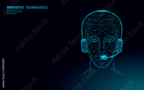 Customer service 3D manager concept. AI assistance headphone call center hotline. Client support consultant online help information. Telemarketing helpdesk technology. Headset job vector illustration