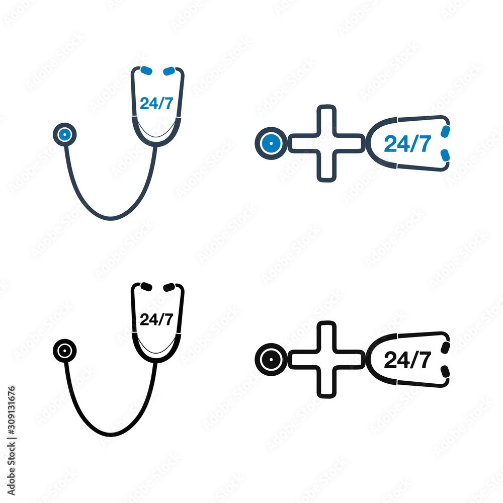 24/7 Medical Service Icon Set. Flat style vector EPS.