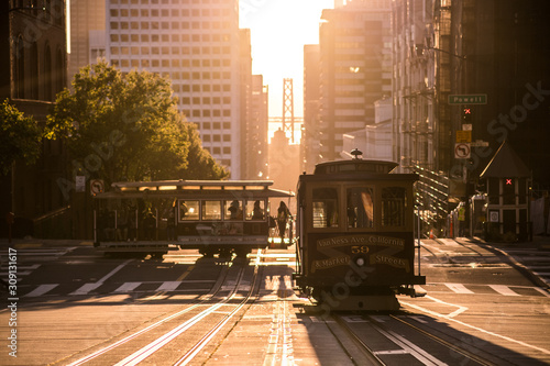 The cable cars against the sun