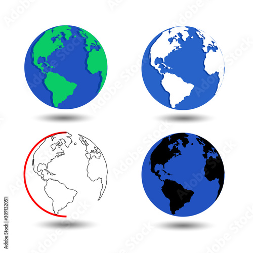 Set of Earth globe icons isolated on light grey background