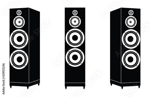 Floorstanding loudspeakers. Audio equipment. Vector illustration