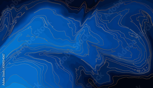 Blue marble and gold abstract background texture vector. Indigo ocean blue marbling with natural luxury style swirls of marble and gold line design for invite background and wallpaper	