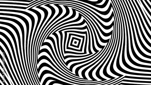 Vector - Black and white optical illusion.Radiating squares.