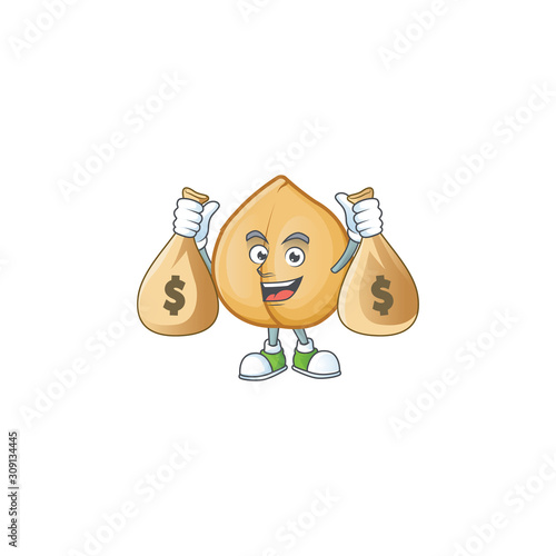 Cute chickpeas cartoon character smiley with money bag