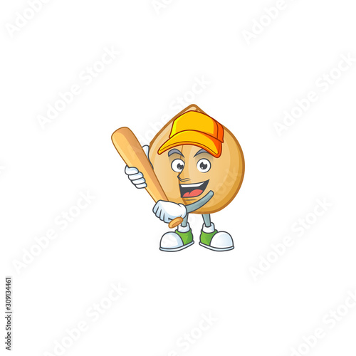 Funny smiling chickpeas cartoon mascot playing baseball