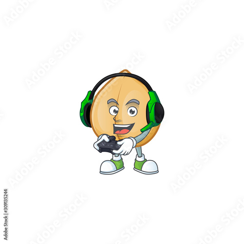 Gamer chickpeas cartoon character with headphone and controller