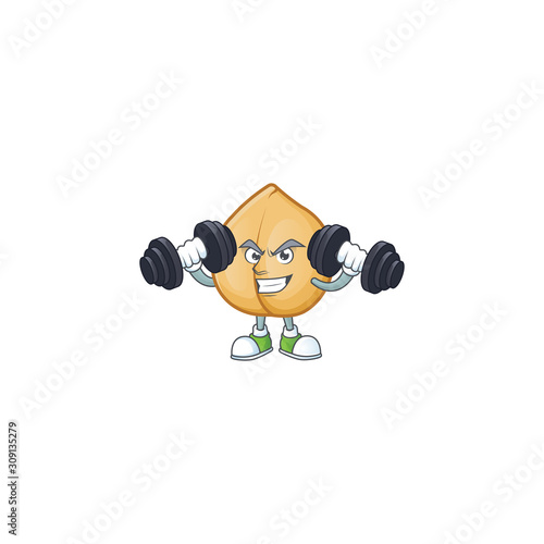 Fitness exercise chickpeas cartoon character holding barbells