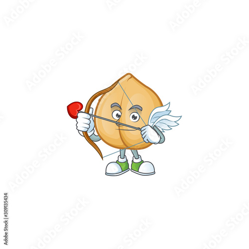 Cute chickpeas Cupid cartoon character with arrow and wings