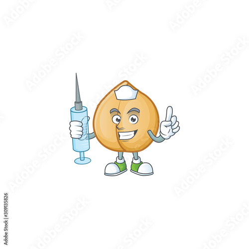 Cute Nurse chickpeas character cartoon style with syringe