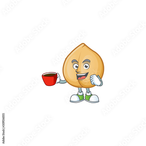 Sweet chickpeas cartoon character with a cup of coffee