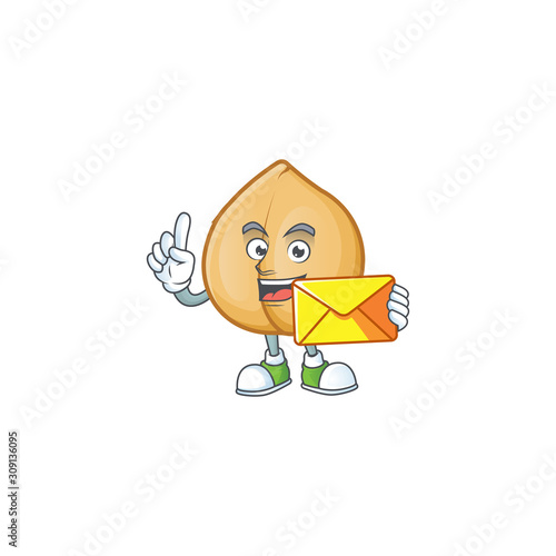 With envelope Happy face chickpeas mascot cartoon style