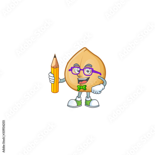 Cool smart Student chickpeas character holding pencil