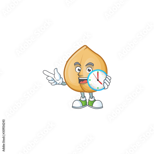 With clock smiling chickpeas cartoon mascot style