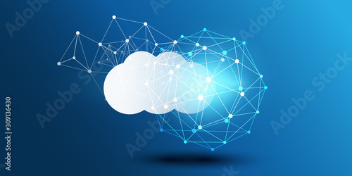 Cloud Computing Design Concept - Digital Connections, Technology Background with Geometric Network Mesh