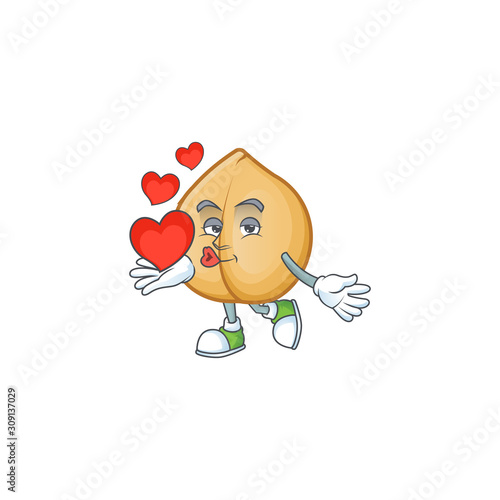 With heart chickpeas cartoon character mascot style