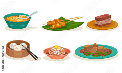 Malaysian Cuisine Dishes and Meals Vector Set
