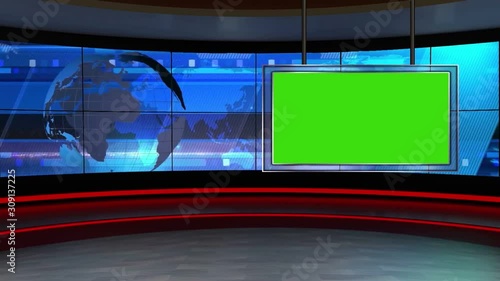3d virtual news studio green screen background photo