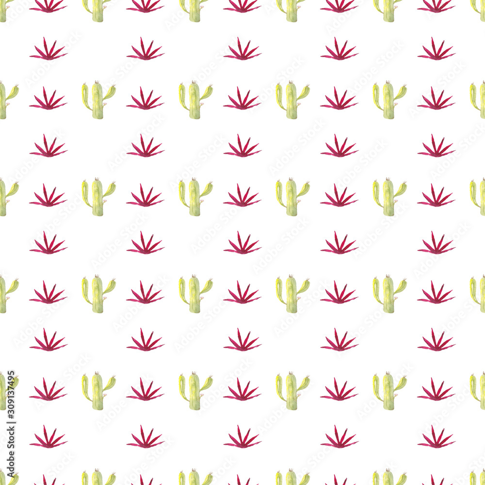 Seamless pattern of watercolor cactus on a white background. Use for invitations, birthdays, menus. Seamless pattern of watercolor cactus on a white background. Use for invitations, birthdays, menus.