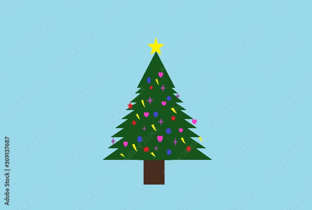 Fototapeta premium Christmas decorated tree on blue background