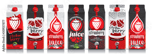 Ready design vector strawberry juice, fruit package set