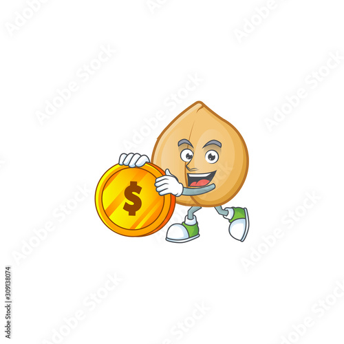 happy chickpeas cartoon character with gold coin