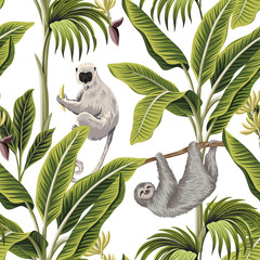 Keuken achterwand Afrikaanse dieren patronen Tropische palmen met luiaard en maki  © good_mood