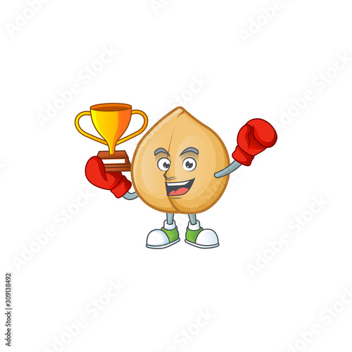 Super cool Boxing winner chickpeas in mascot cartoon style