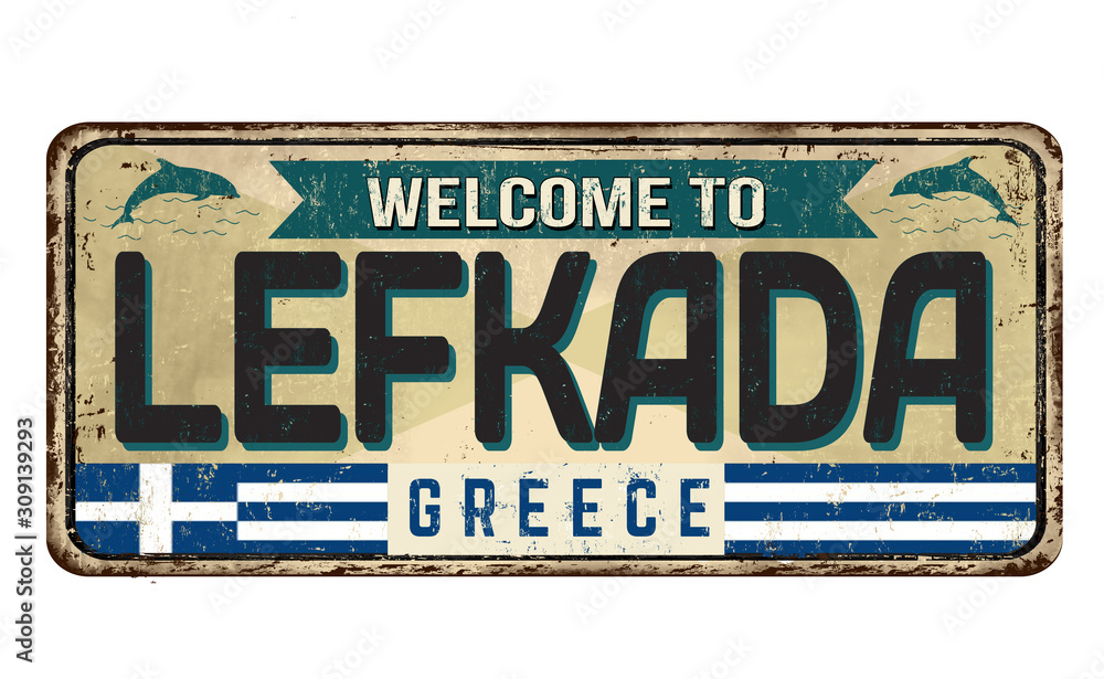 Welcome to Lefkada vintage rusty metal sign