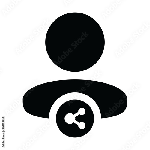 Network icon vector male person profile avatar with share symbol in a glyph pictogram illustration