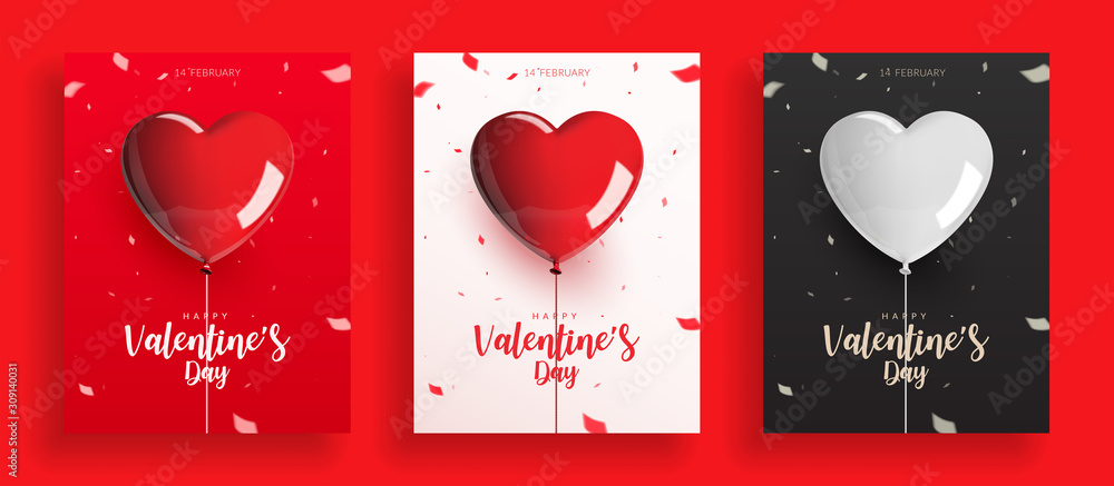 Obraz premium Set of Valentine's day Balloon with confetti Vector illustration