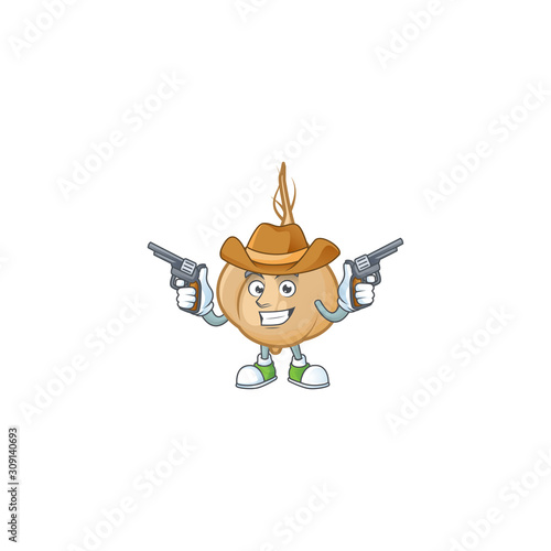 Jicama cartoon character as a Cowboy holding guns