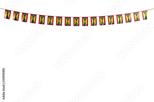 cute many Grenada flags or banners hangs on string isolated on white - any holiday flag 3d illustration..