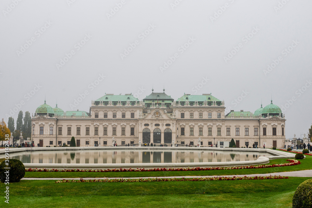 View of Vienna Belvedere palace under the grey sky