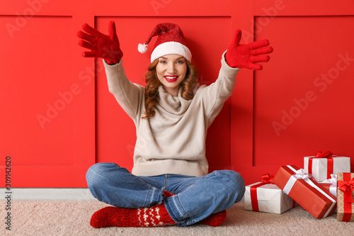 Happy young woman in winter...