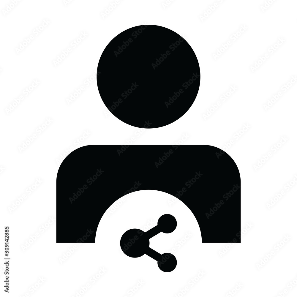 Connect icon vector male person profile avatar with share symbol in a glyph pictogram illustration Connect icon vector male person profile avatar with share symbol in a glyph pictogram illustration