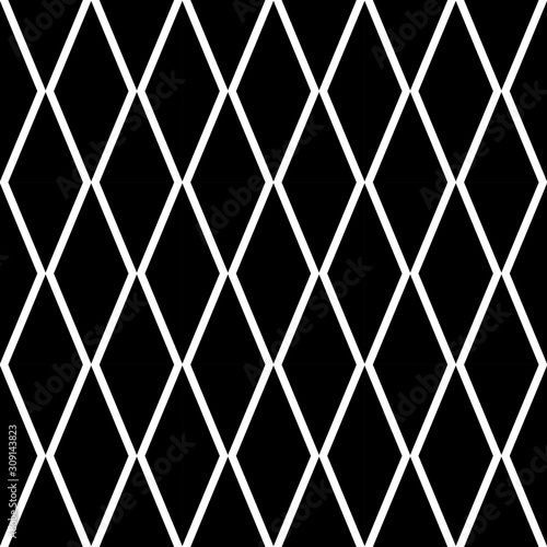 Black rhombus tessellation seamless pattern vector. Diamond grill pattern. Perfect for fabric designs, backdrop, backgrounds, pattern fill and wallpapers.
