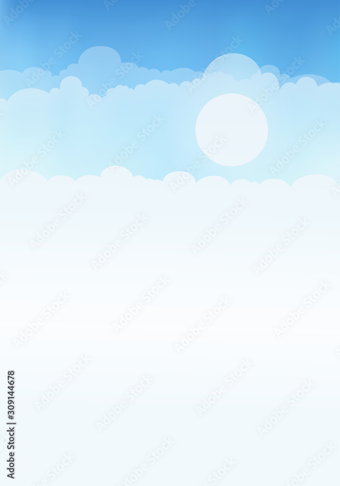 Vector Nature landscape background of the sun blue sky and fluffy white clouds. illustration skyline for banner or spring summer background