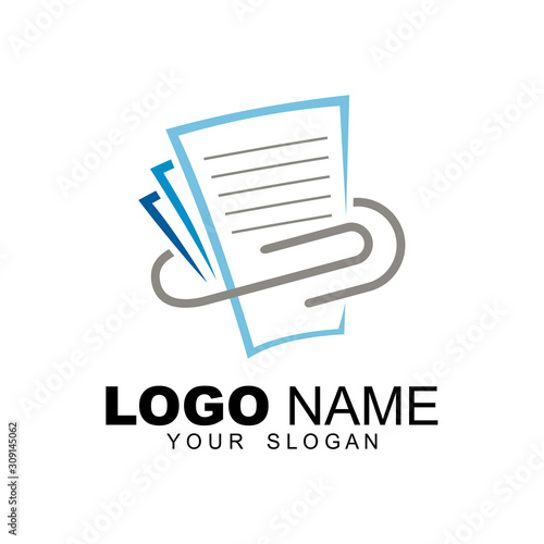 Attached document file icon, document data icon, paper clip logo