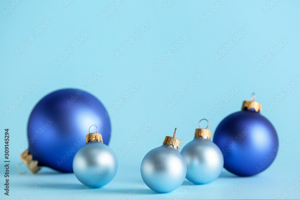 Beautiful Christmas balls on color background Beautiful Christmas balls on color background