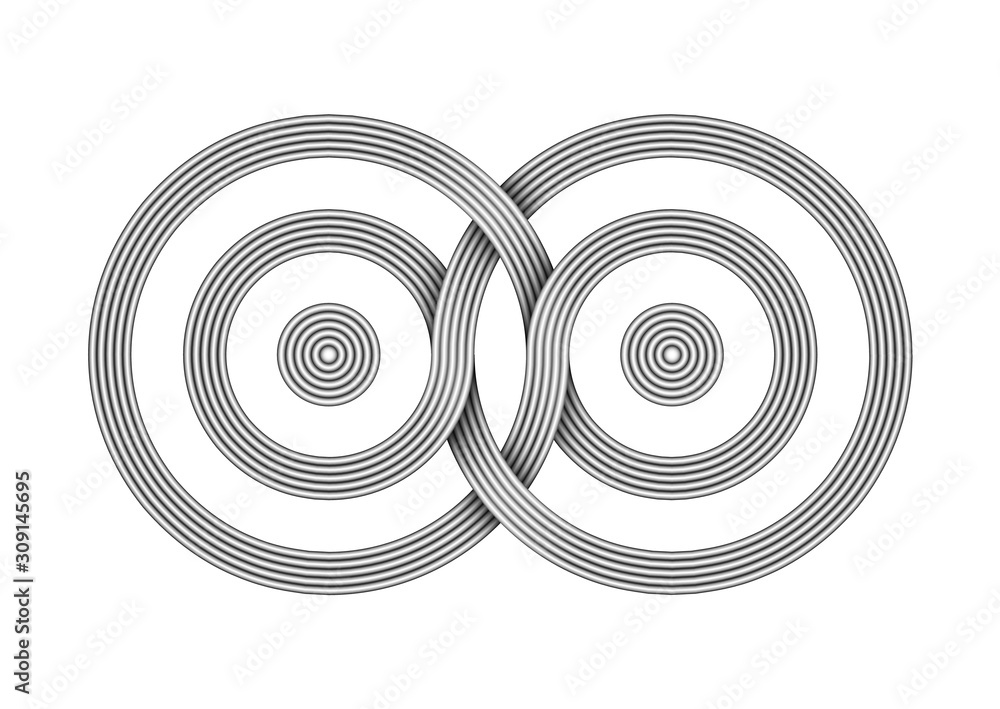 Infinity symbol made of interference concentric waves. Vector illustration isolated on white background. Infinity symbol made of interference concentric waves. Vector illustration isolated on white background.