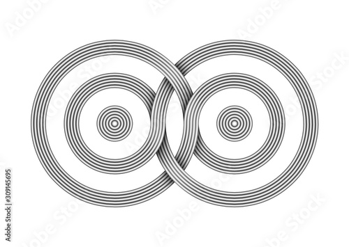 Infinity symbol made of interference concentric waves. Vector illustration isolated on white background.