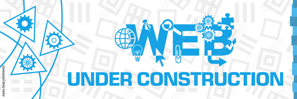 Website Under Construction Gears Blue Curves Triangles Horizontal Website Under Construction Gears Blue Curves Triangles Horizontal