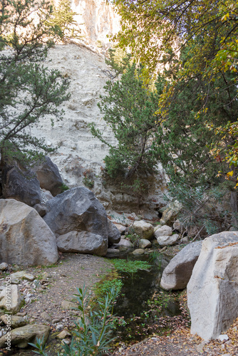 Mountains of avakas gorge in autumn. Hiking in the gorge. photo