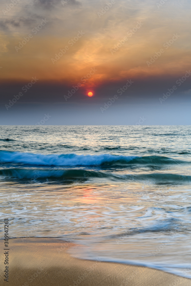 Smoky Red Summer Sun Seascape