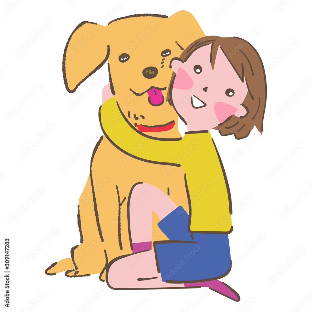 犬を抱きしめる子ども イラスト Stock ベクター Adobe Stock
