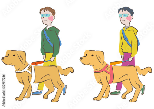 ラブラドールレドリバー　盲導犬　セット　イラスト