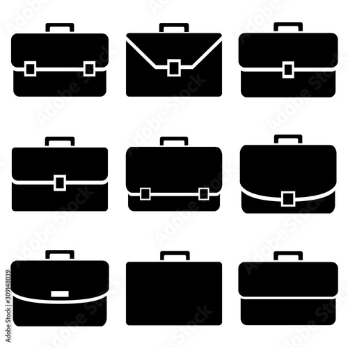 Vector black briefcase icons set , logo isolated on white background