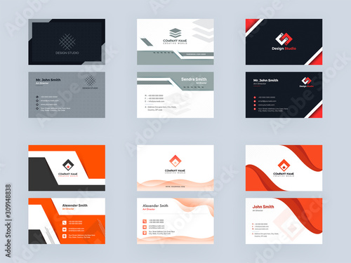 Modern Business Card or Horizontal Template Design Set in Front and Back View.