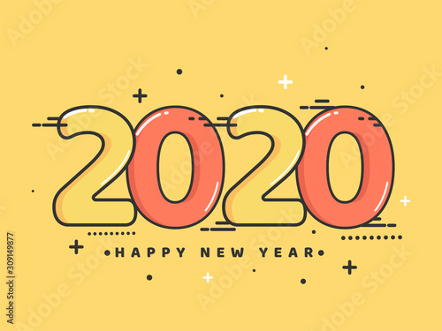 Yellow Background with 2020 Text for Happy New Year Celebration.